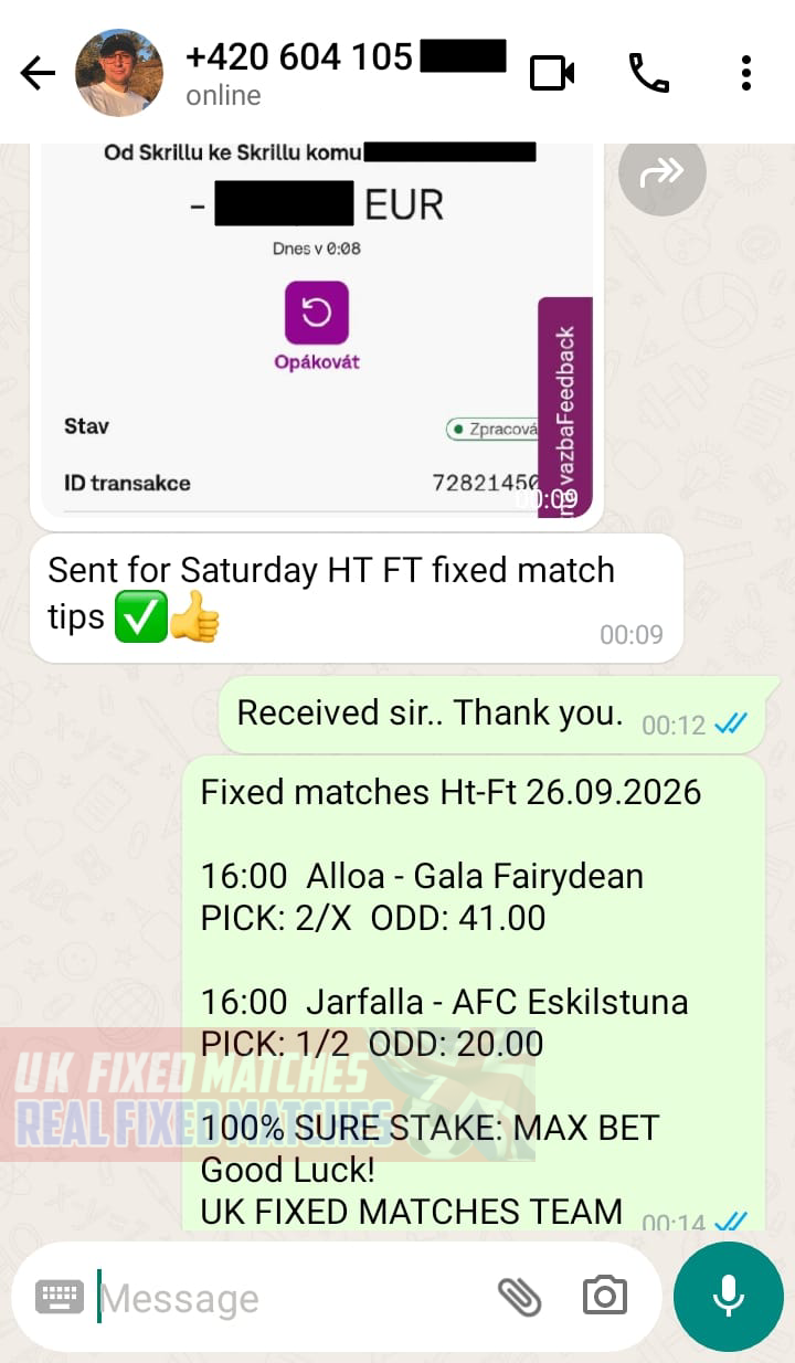 real fixed matches ht ft 26.09.2026