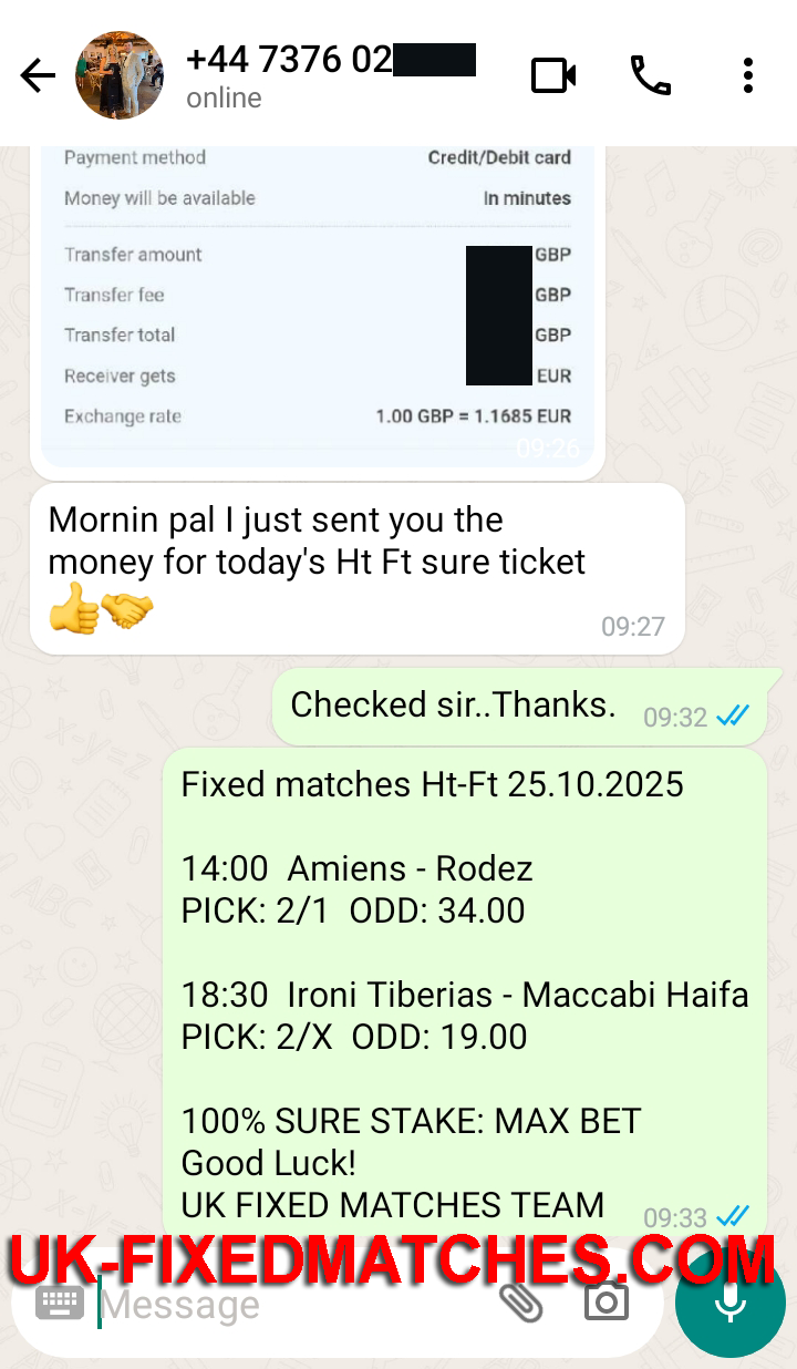 real fixed matches ht ft 25.10.2025