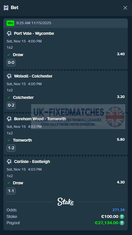 vip fixed matches 15.11.2025