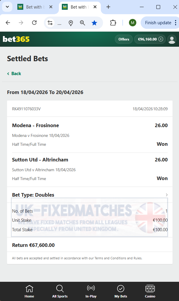 fixed matches ht ft 18.04.2026