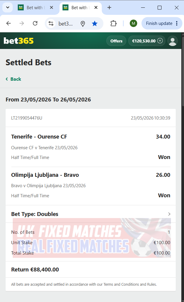 fixed matches ht ft 23.05.2026